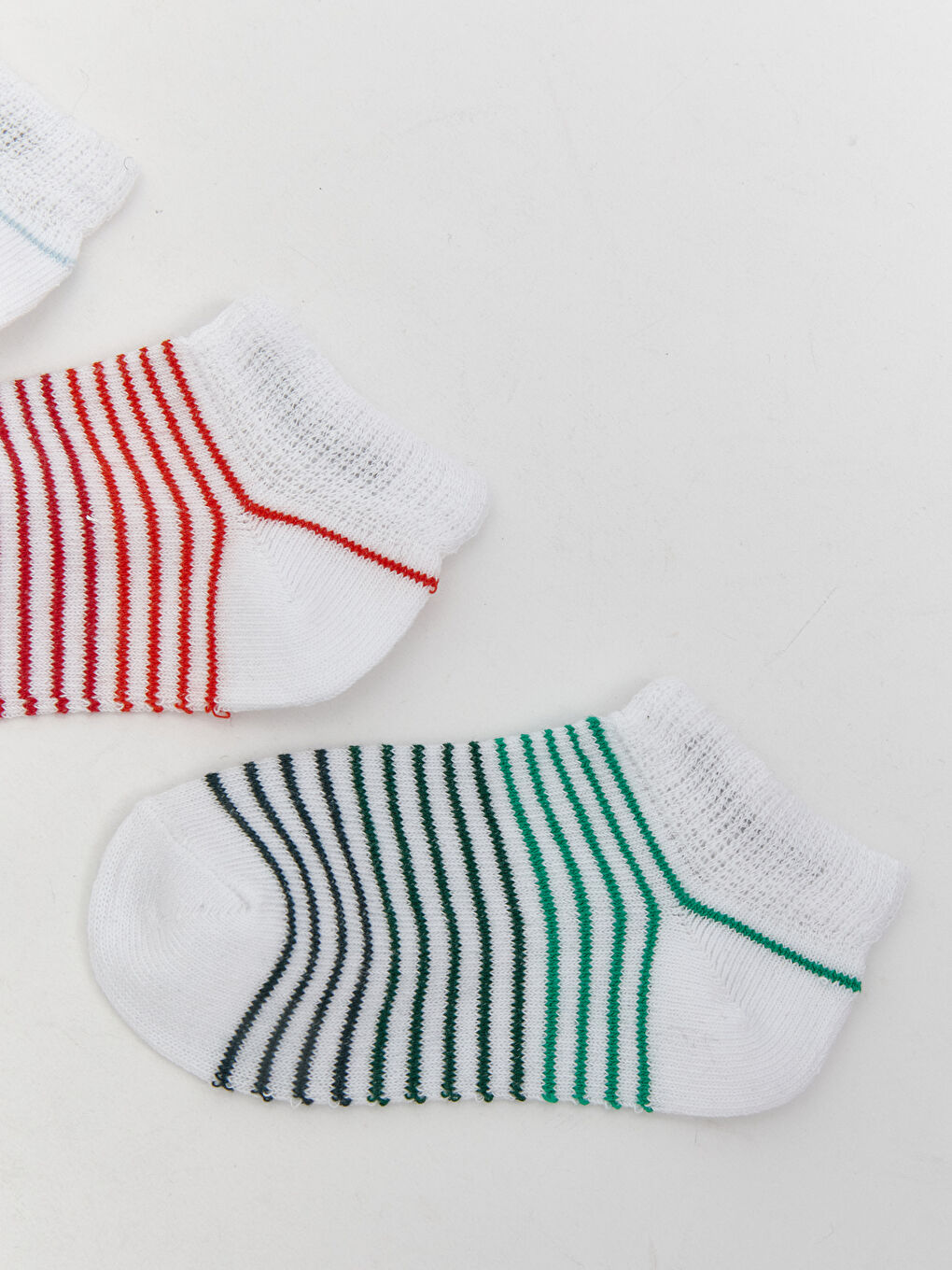 Beyaz Çizgili Erkek Çocuk Patik Çorap 3'lü-1