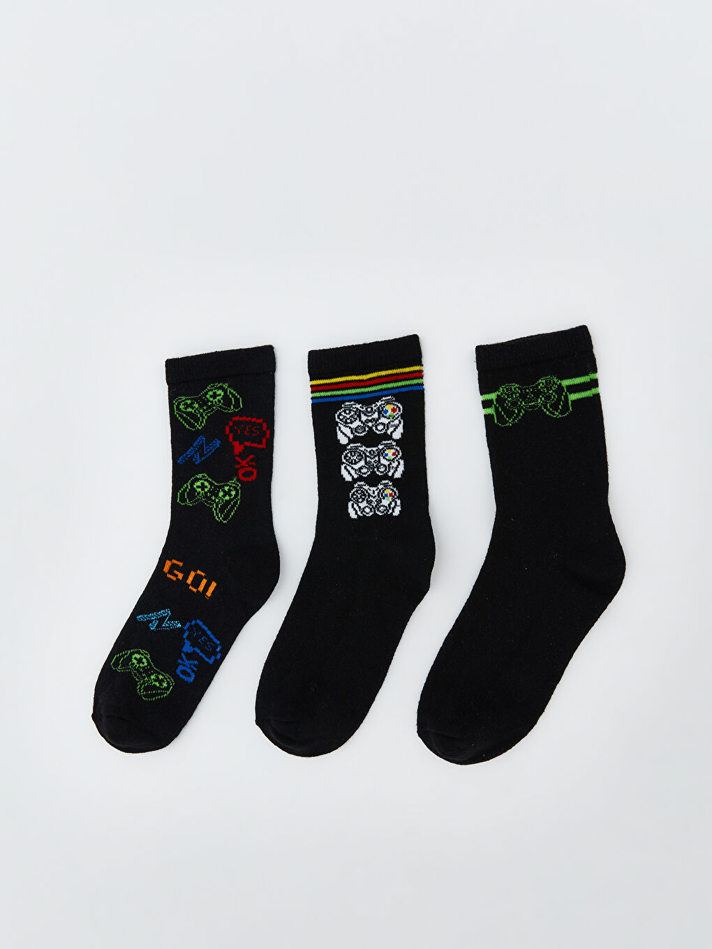 Siyah Desenli Erkek Çocuk Soket Çorap 3'lü