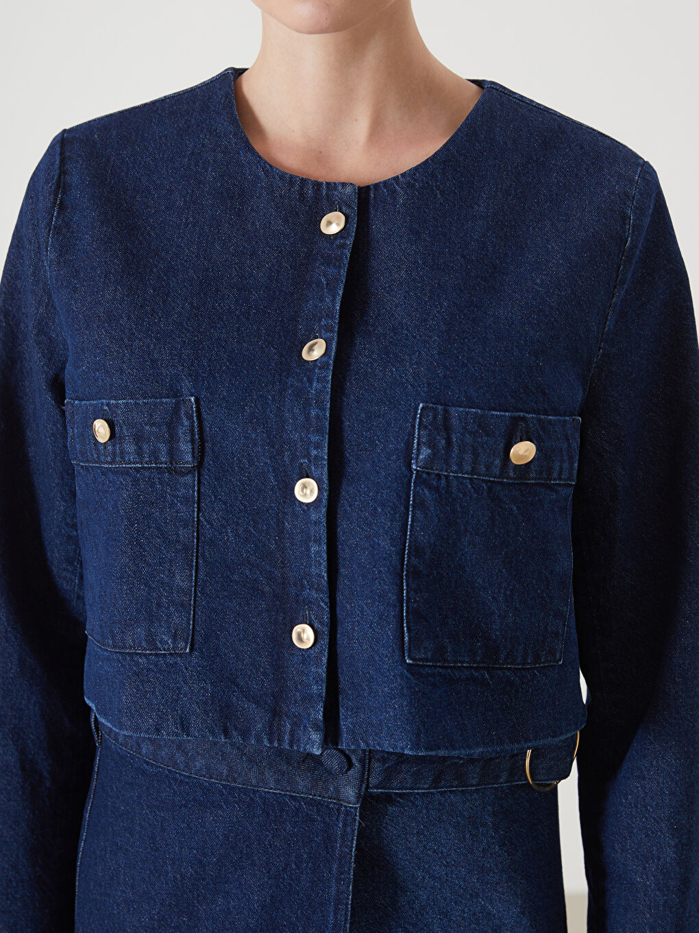 İndigo Bisiklet Yaka Kadın Jean Ceket-2