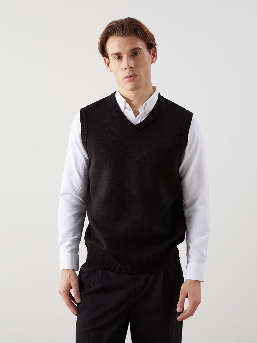 Standard Fit V Neck Men's Knitwear Sweater Vest -S5M906Z8-CVL