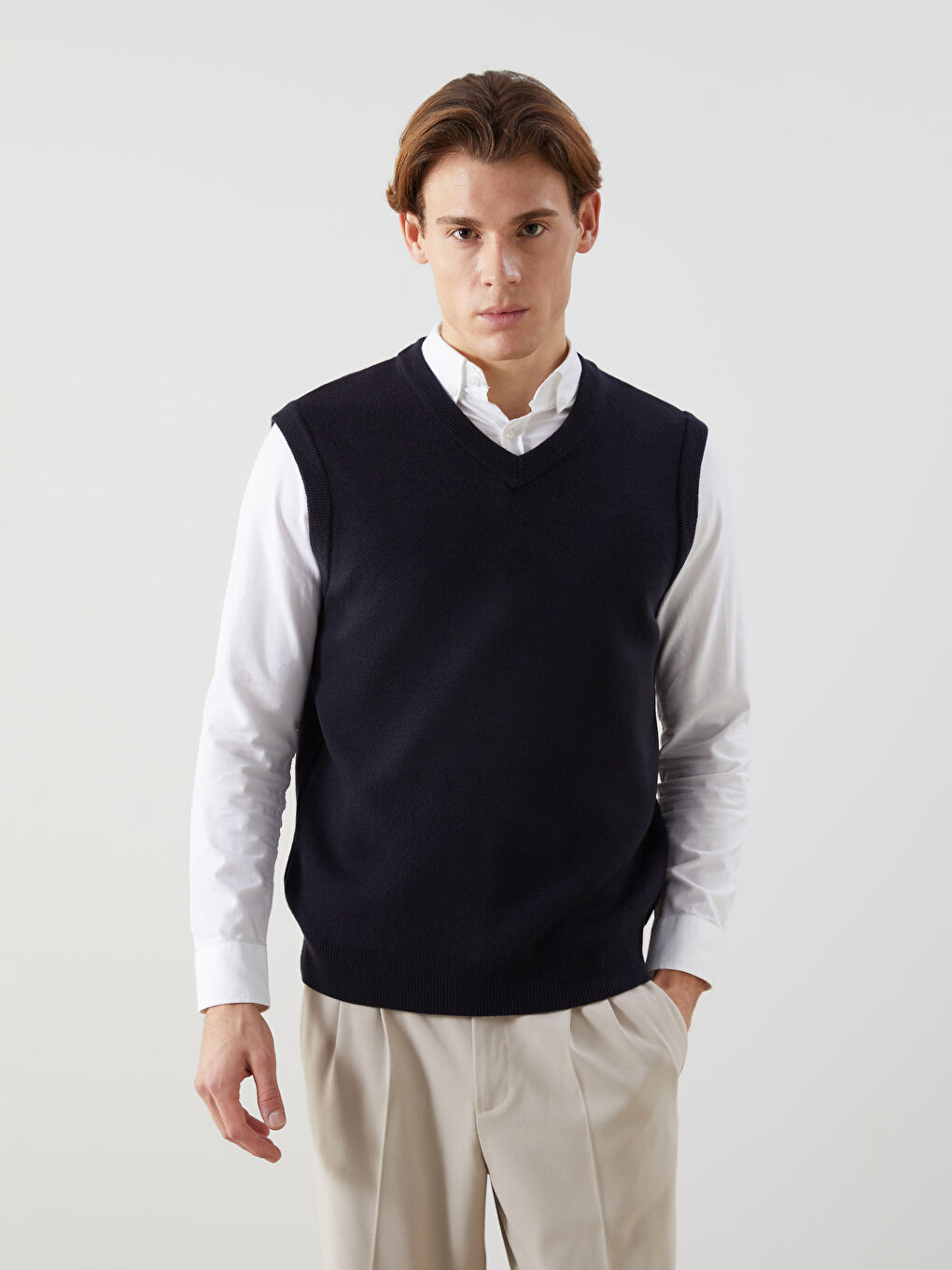 Standard Fit V Neck Men's Knitwear Sweater Vest -S5M906Z8-RFH