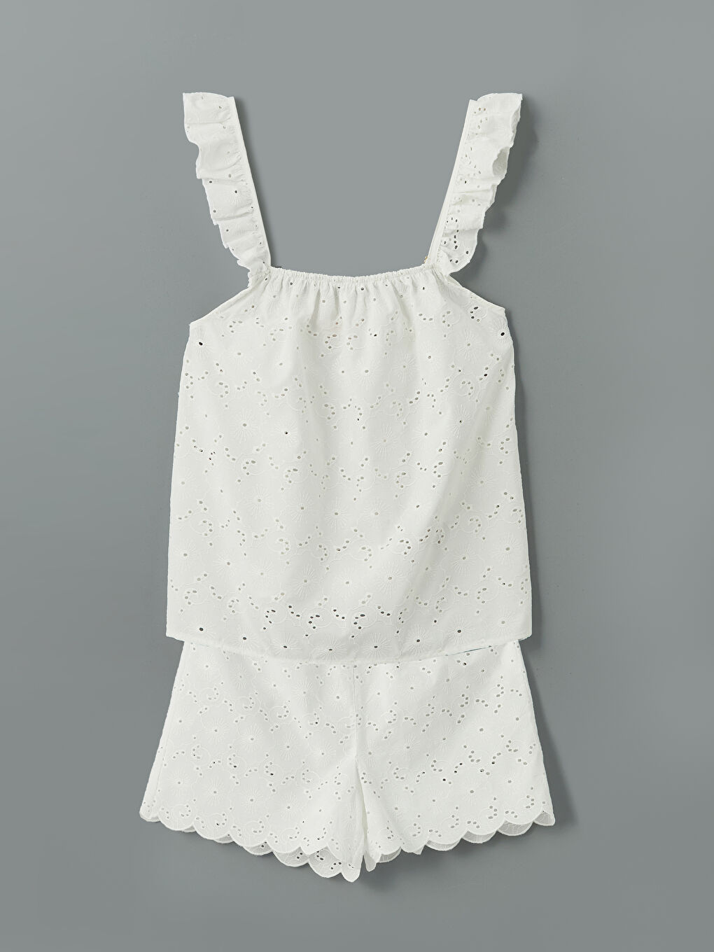 Square Collar Broderie Women's Shortie Pyjama Set -S5M911Z8-JYX