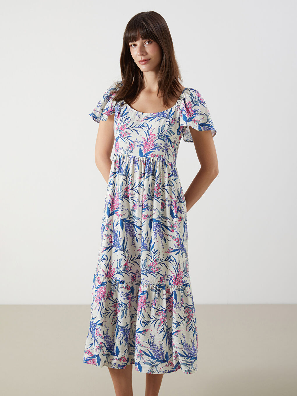 U Neck Floral Dress -S5M946Z8-F9C