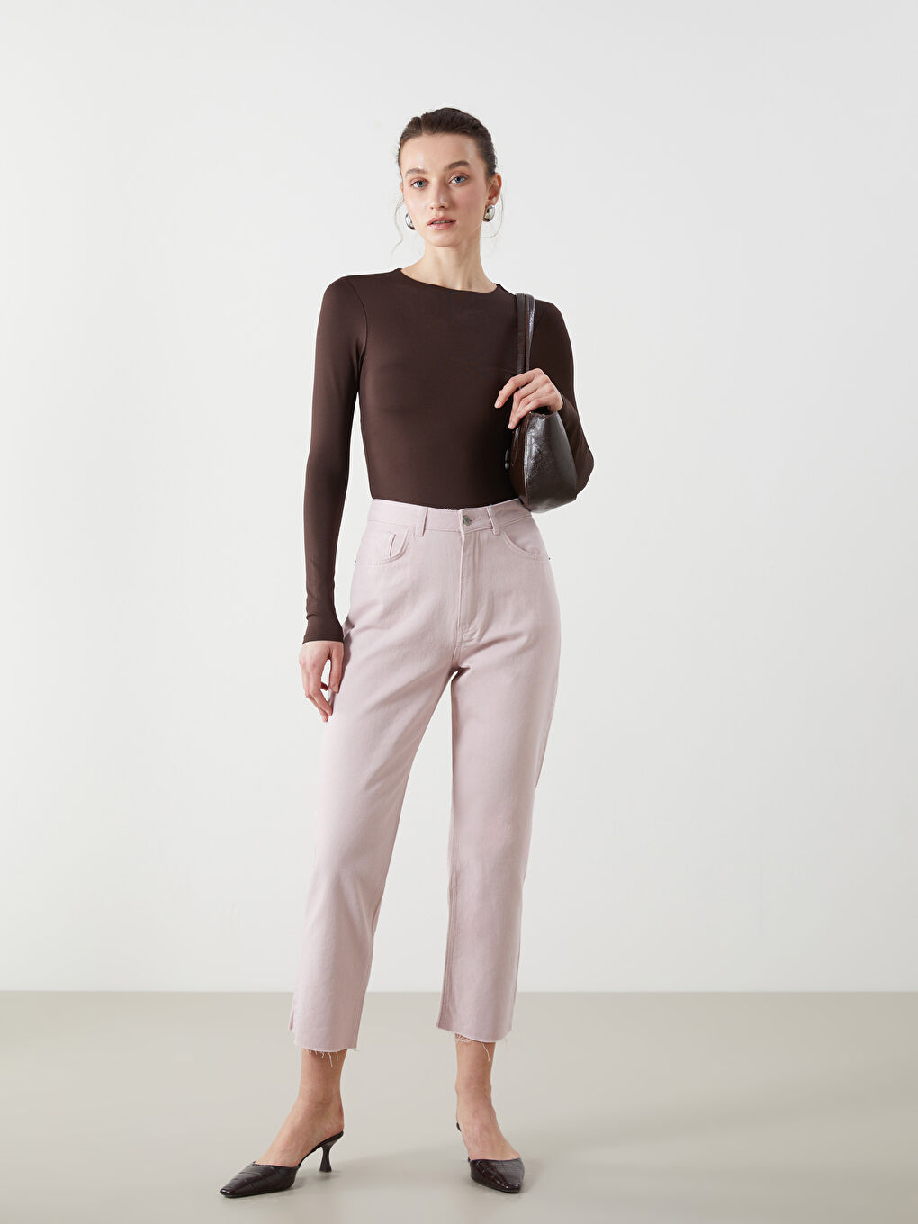 Pembe Standart Fit Gabardin Kadın Pantolon