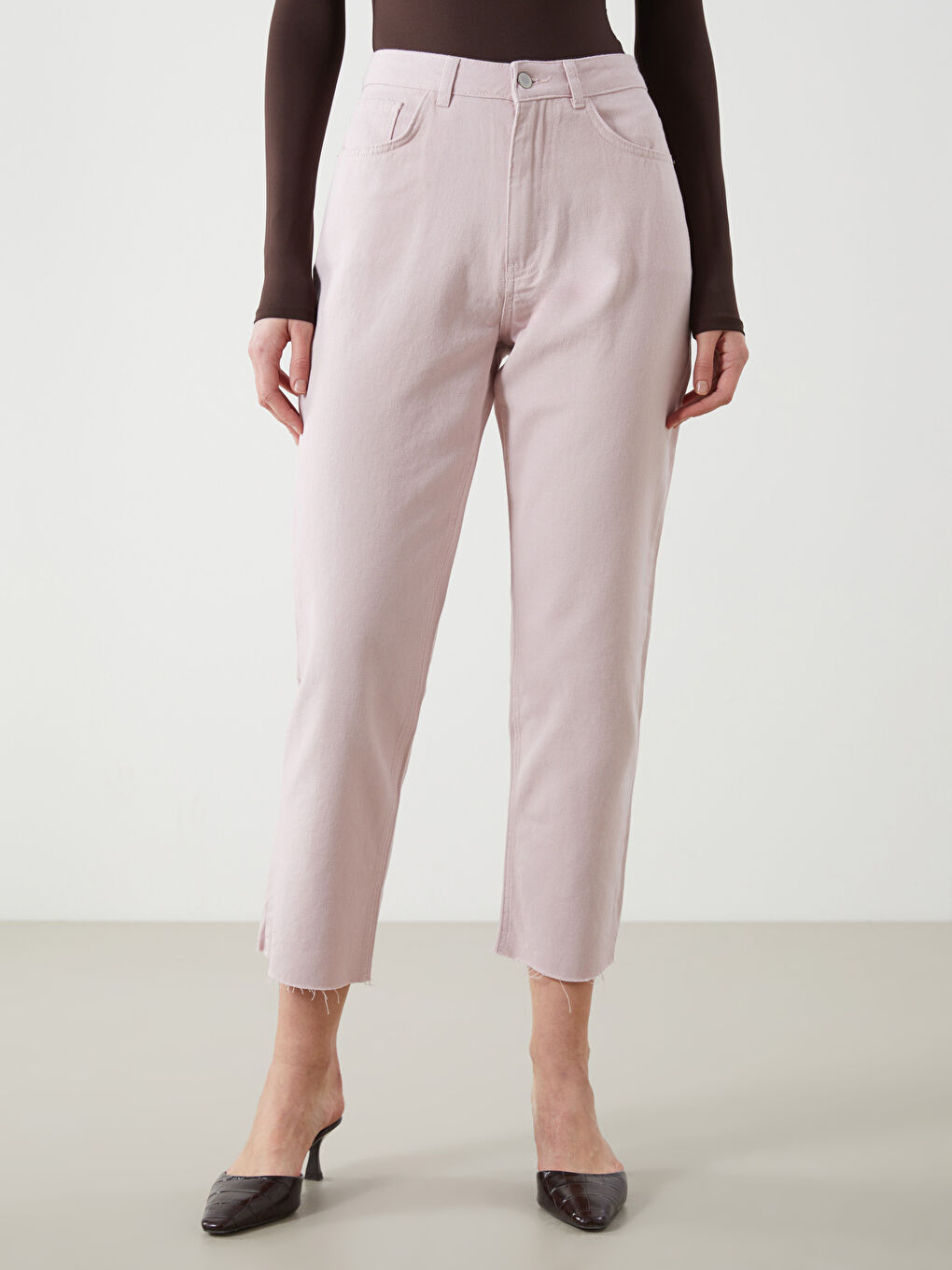 Pembe Standart Fit Gabardin Kadın Pantolon-1