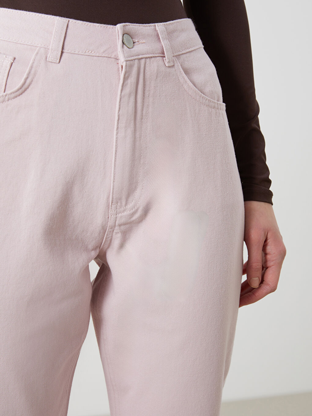 Pembe Standart Fit Gabardin Kadın Pantolon-2