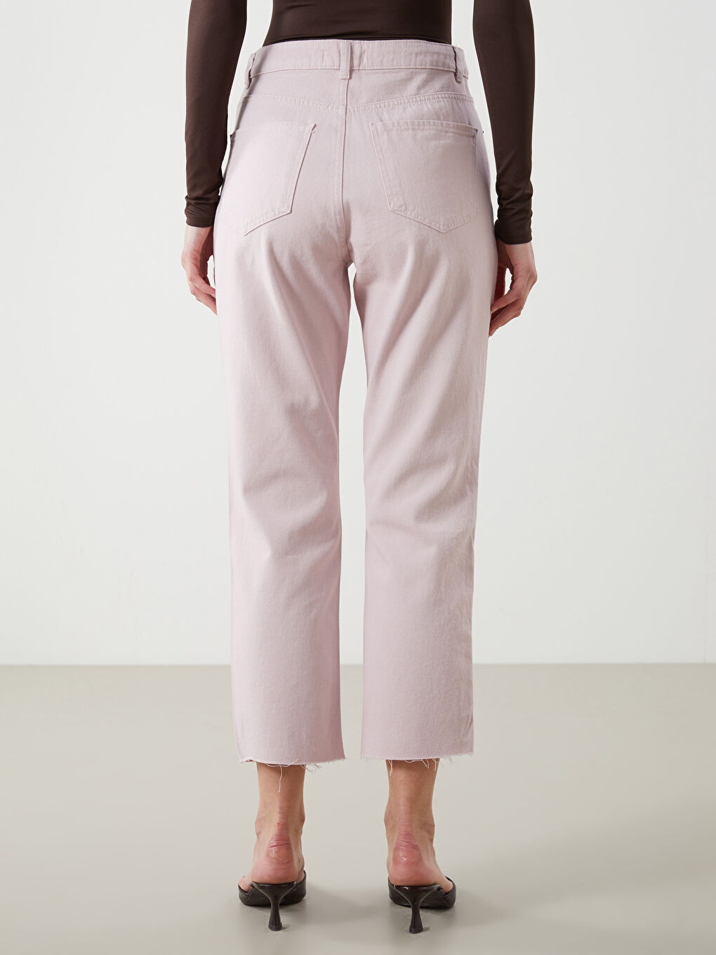 Pembe Standart Fit Gabardin Kadın Pantolon-3