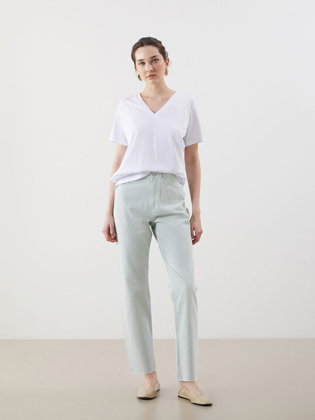 Yeşil Standart Fit Gabardin Kadın Pantolon