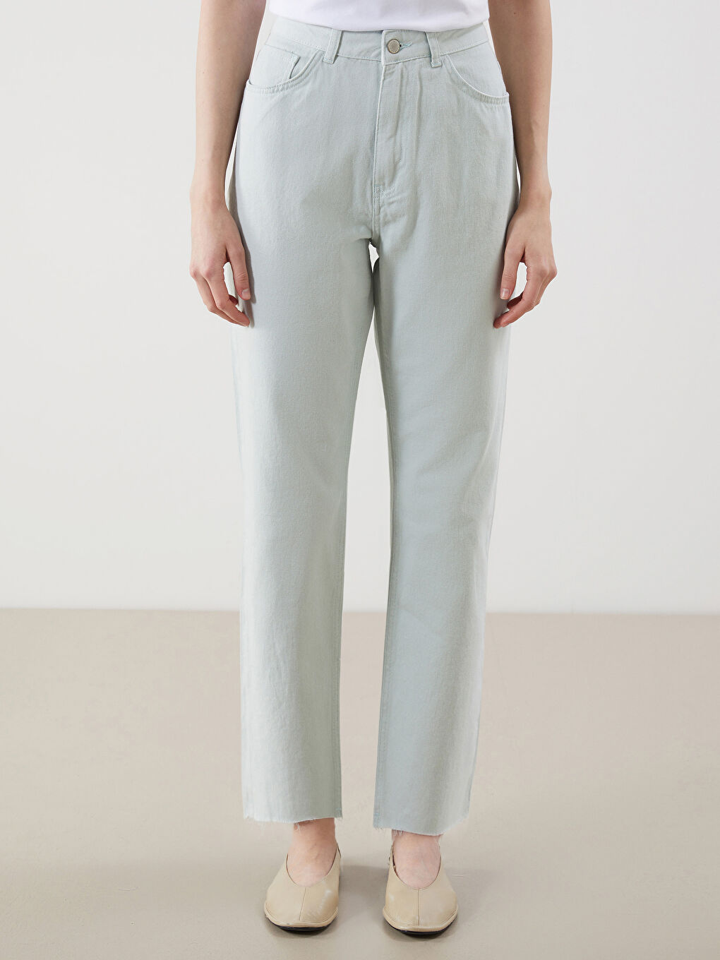 Yeşil Standart Fit Gabardin Kadın Pantolon-1