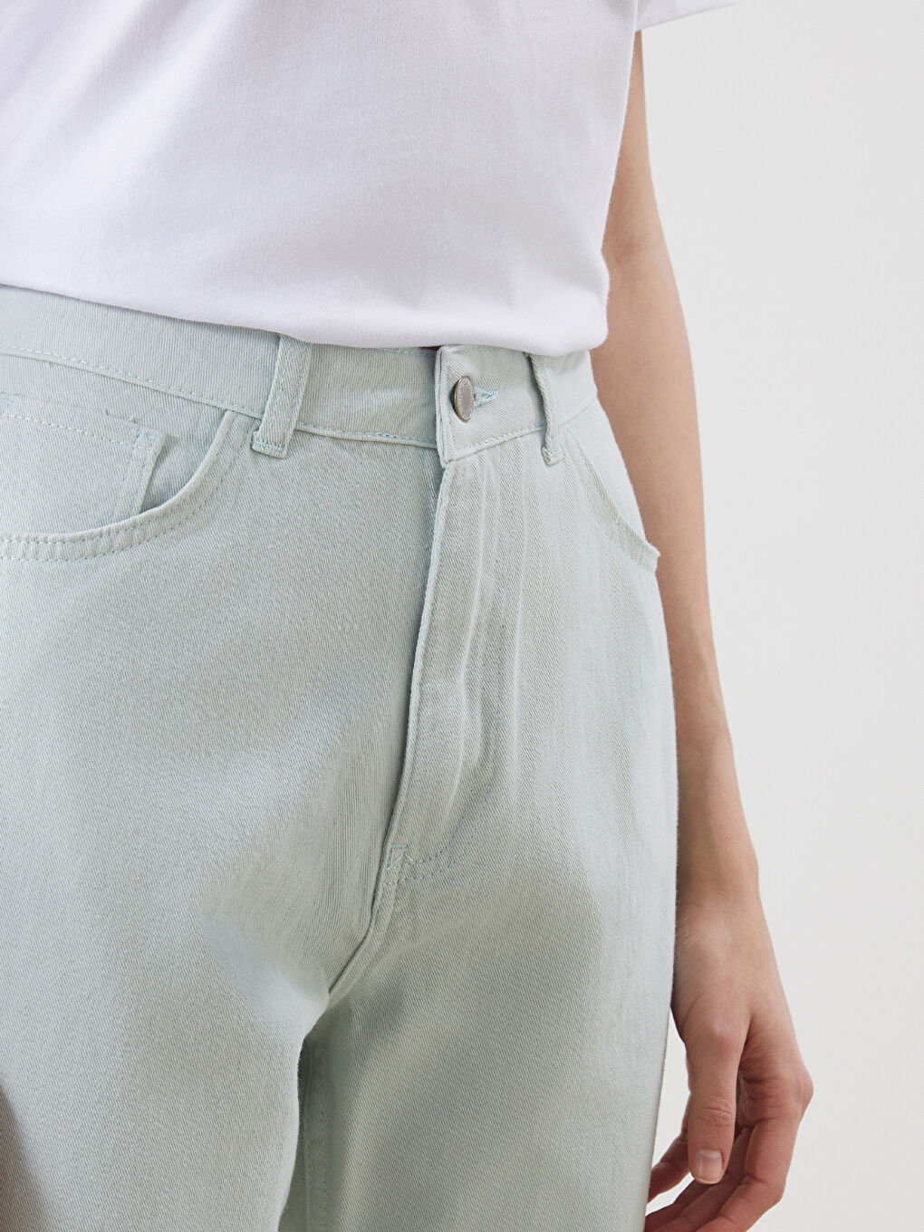 Yeşil Standart Fit Gabardin Kadın Pantolon-2