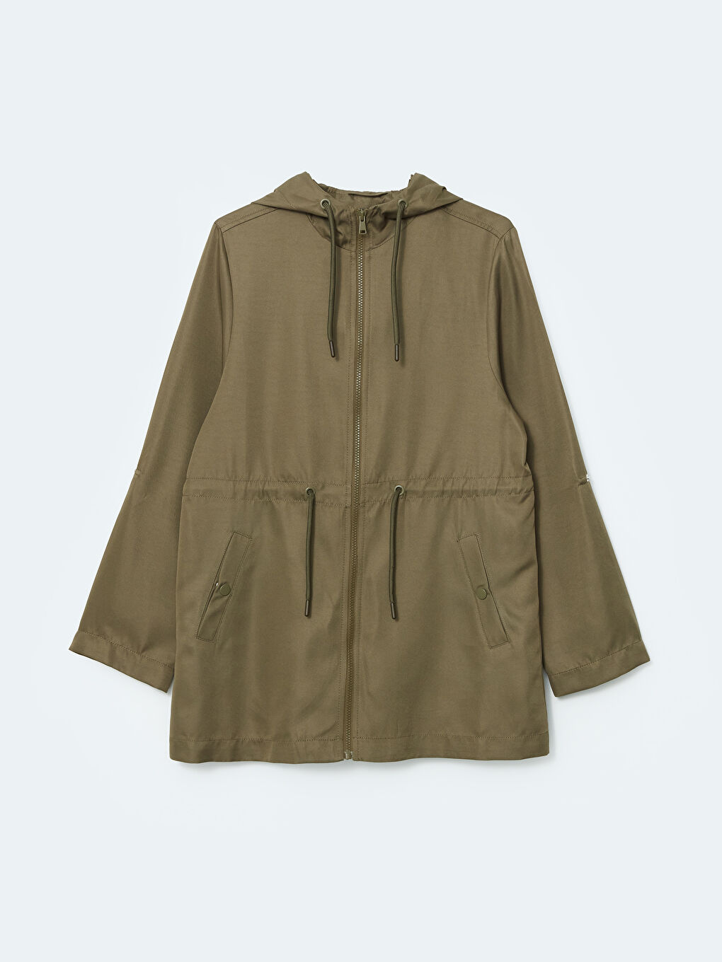 Haki Kapüşonlu Kadın Mont-5