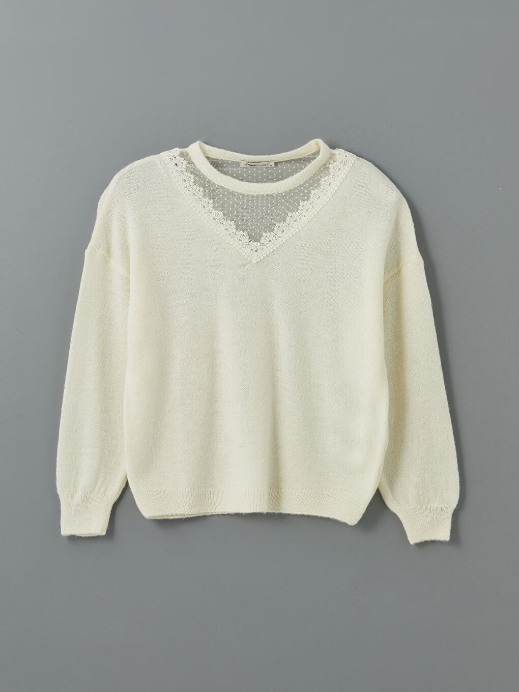 Crew Neck Lace Detail Oversized Women’S Knit Sweater -S5MA06Z8-R9J