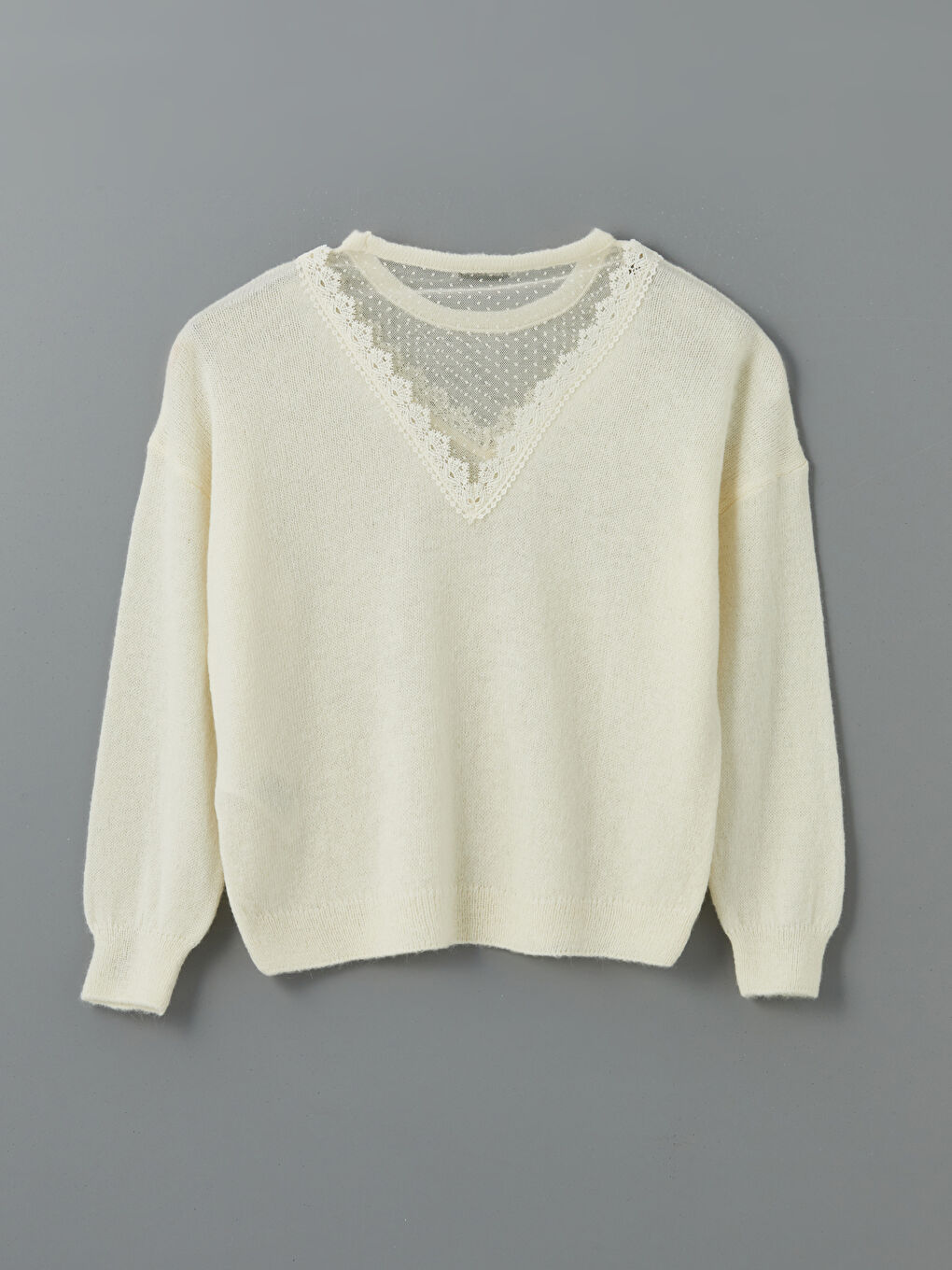 Crew Neck Lace Detail Oversized Women’S Knit Sweater -S5MA06Z8-R9J