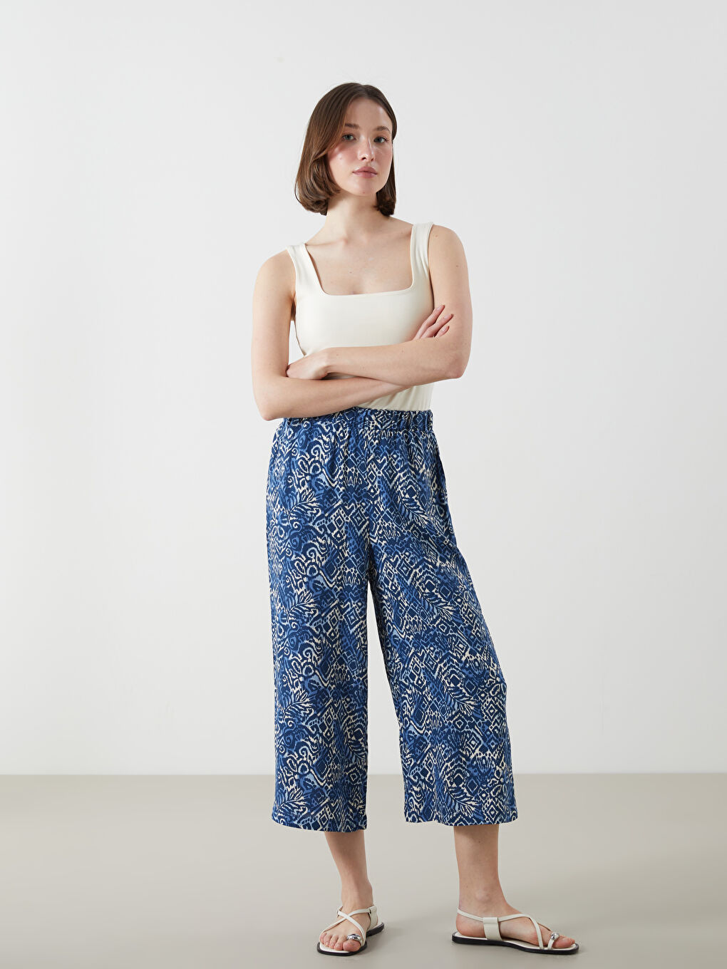 Women's Capri with Elastic Waist Pattern -S5MA17Z8-LQQ