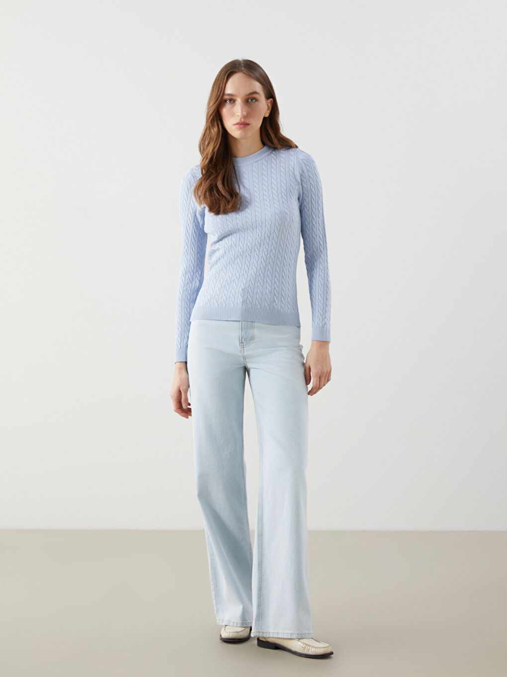 Crew Neck Self-Patterned Women's Knitwear Sweater -S5MA37Z8-E3U