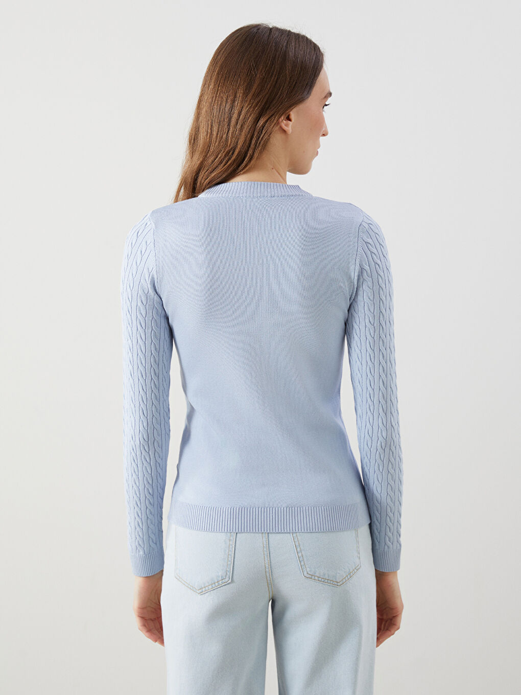 Crew Neck Self-Patterned Women's Knitwear Sweater -S5MA37Z8-E3U