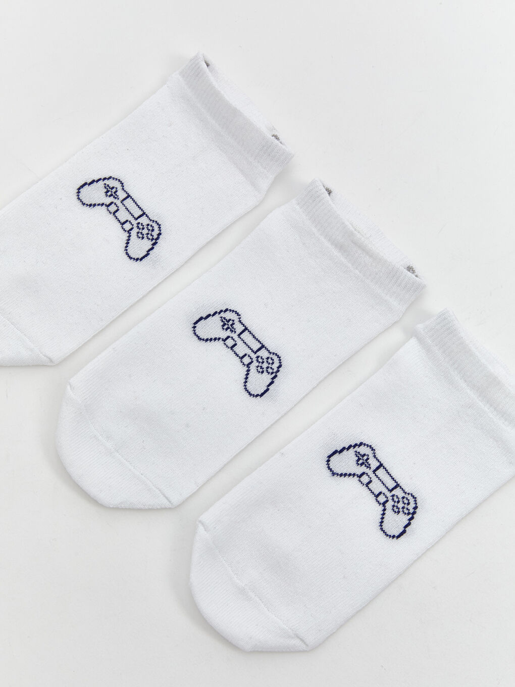 Beyaz Desenli Erkek Çocuk Patik Çorap 3'lü-1