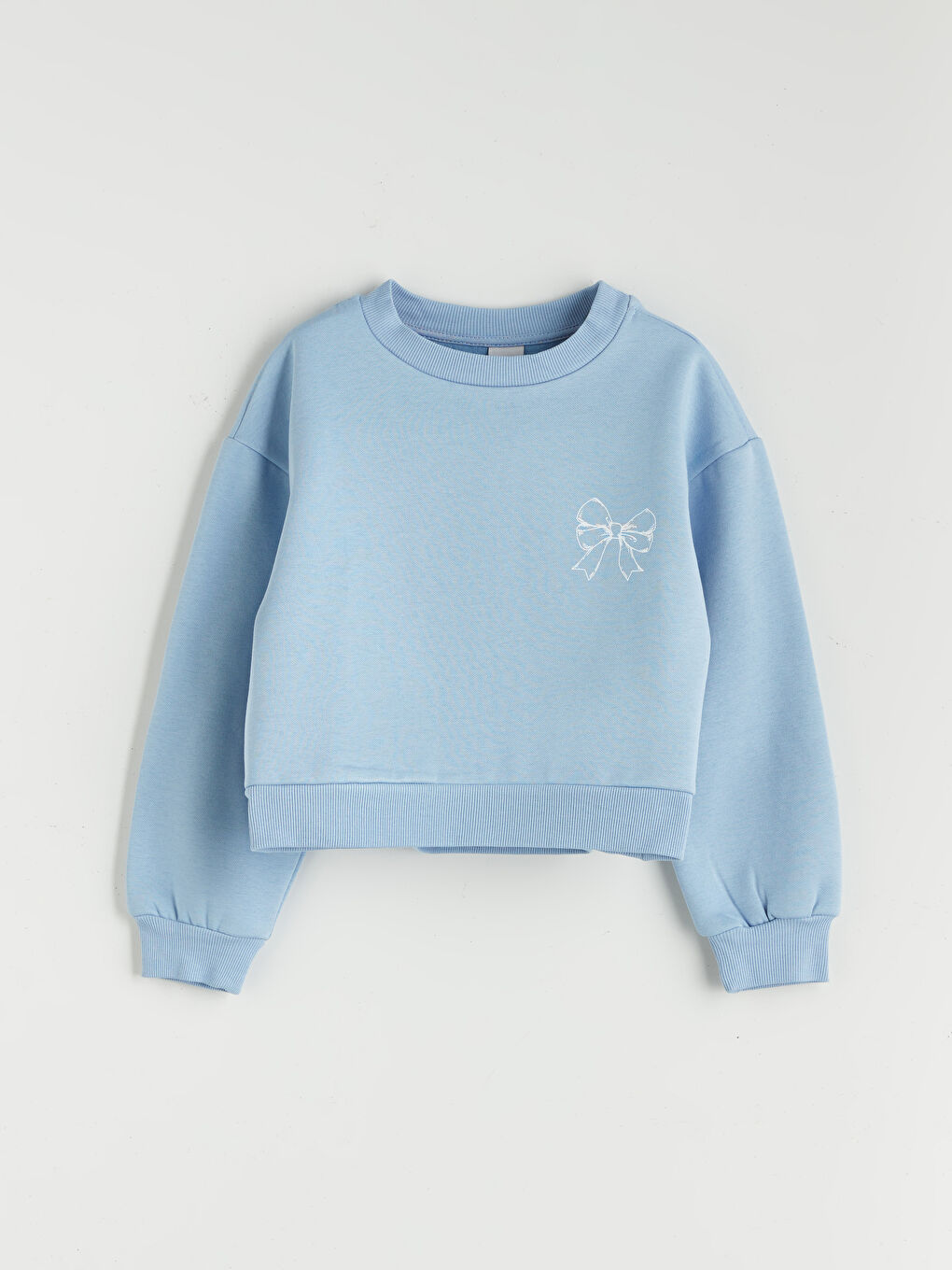 Crew Neck Bow Printed Girls' Sweatshirt