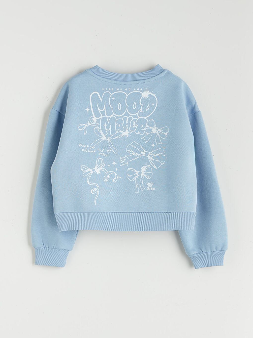 Crew Neck Bow Printed Girls' Sweatshirt-1