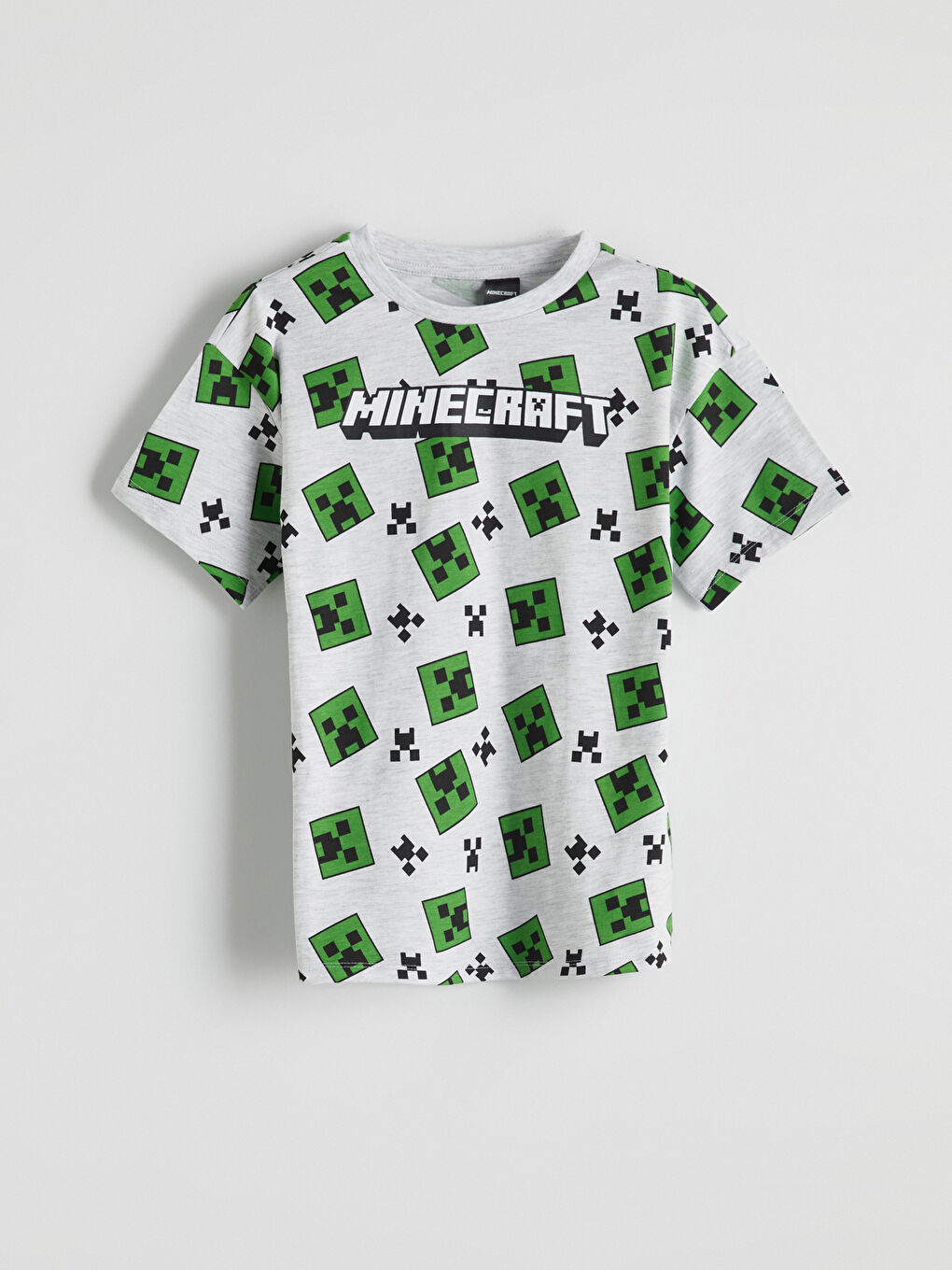 LCW Kids Gri Bisiklet Yaka Minecraft Baskılı Erkek Çocuk Şortlu Pijama Takımı - 1