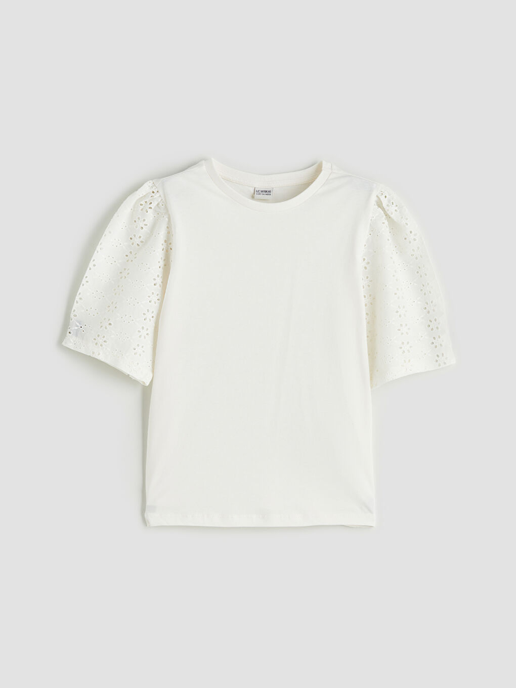 Ekru Bisiklet Yaka Kız Çocuk Tişört