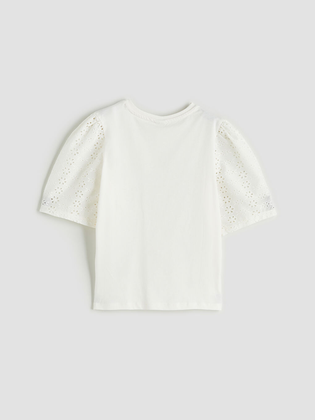 Ekru Bisiklet Yaka Kız Çocuk Tişört-1