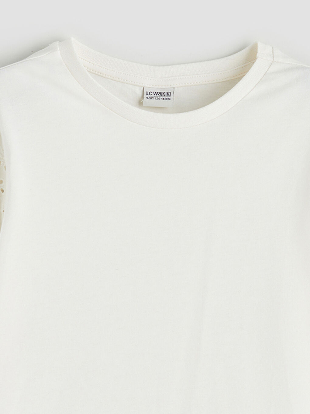 Ekru Bisiklet Yaka Kız Çocuk Tişört-2