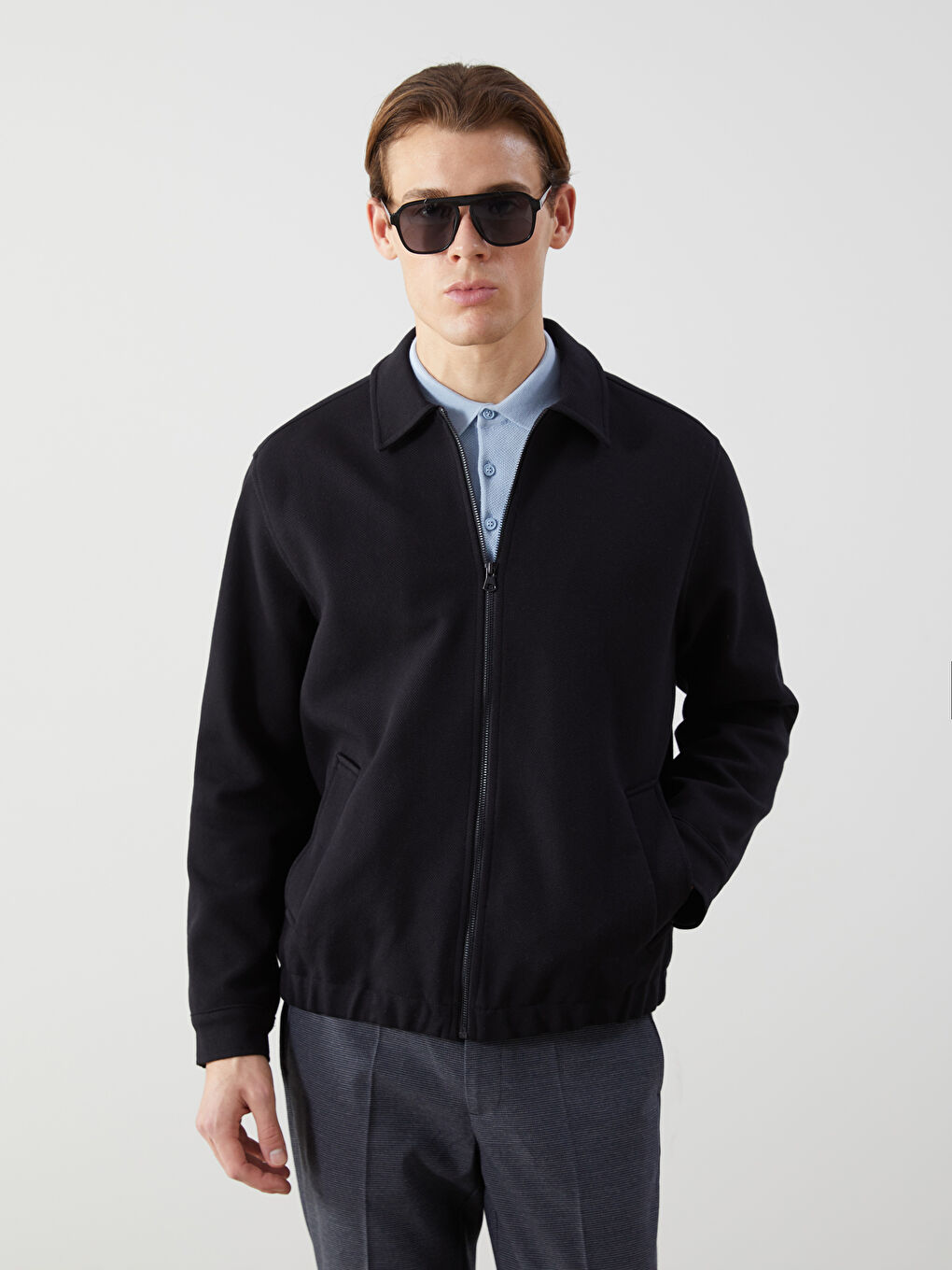 Siyah Standart Kalıp Gömlek Yaka Erkek Mont