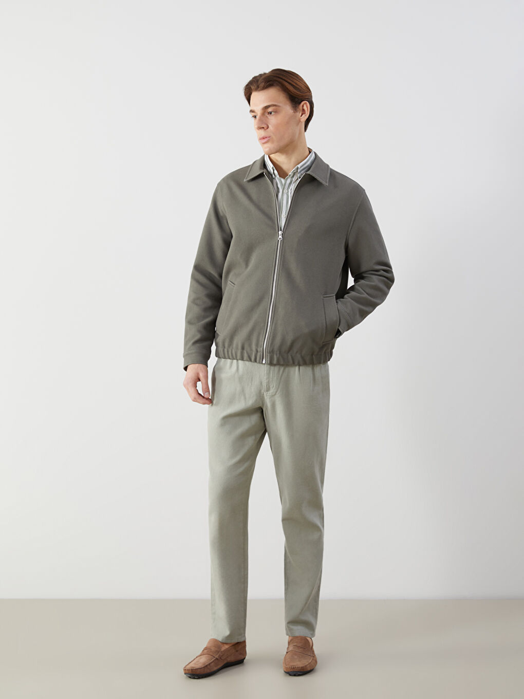 Yeşil Standart Kalıp Gömlek Yaka Erkek Mont-1