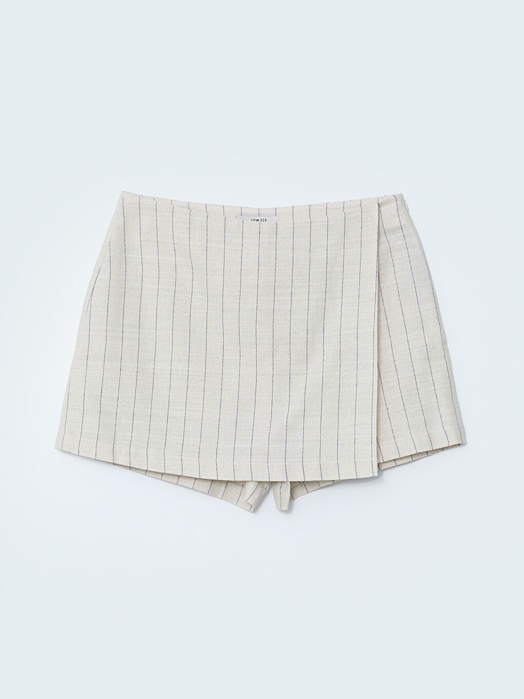 Lacivert Beli Fermuarlı Çizgili Keten Karışımlı Kadın Şort Etek-4