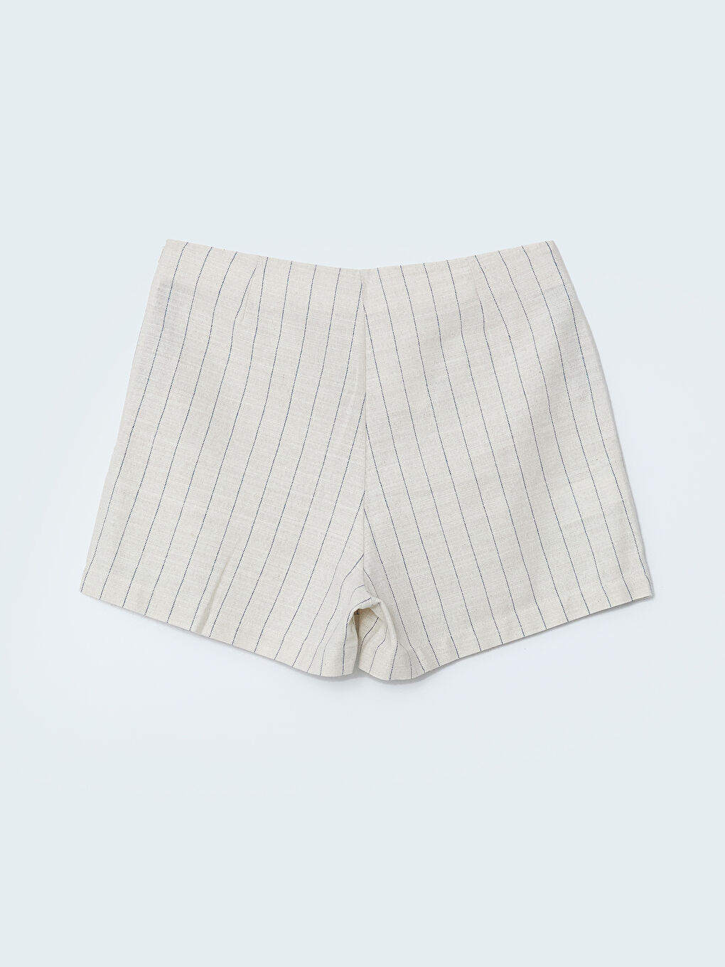 Lacivert Beli Fermuarlı Çizgili Keten Karışımlı Kadın Şort Etek-5