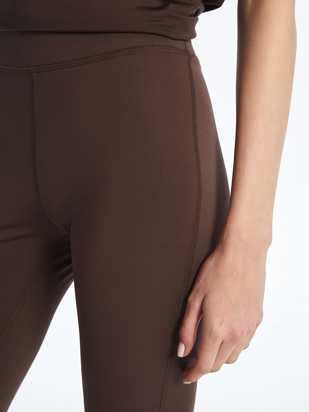 Kahverengi Beli Lastikli İspanyol Paça Kadın Spor Tayt-2