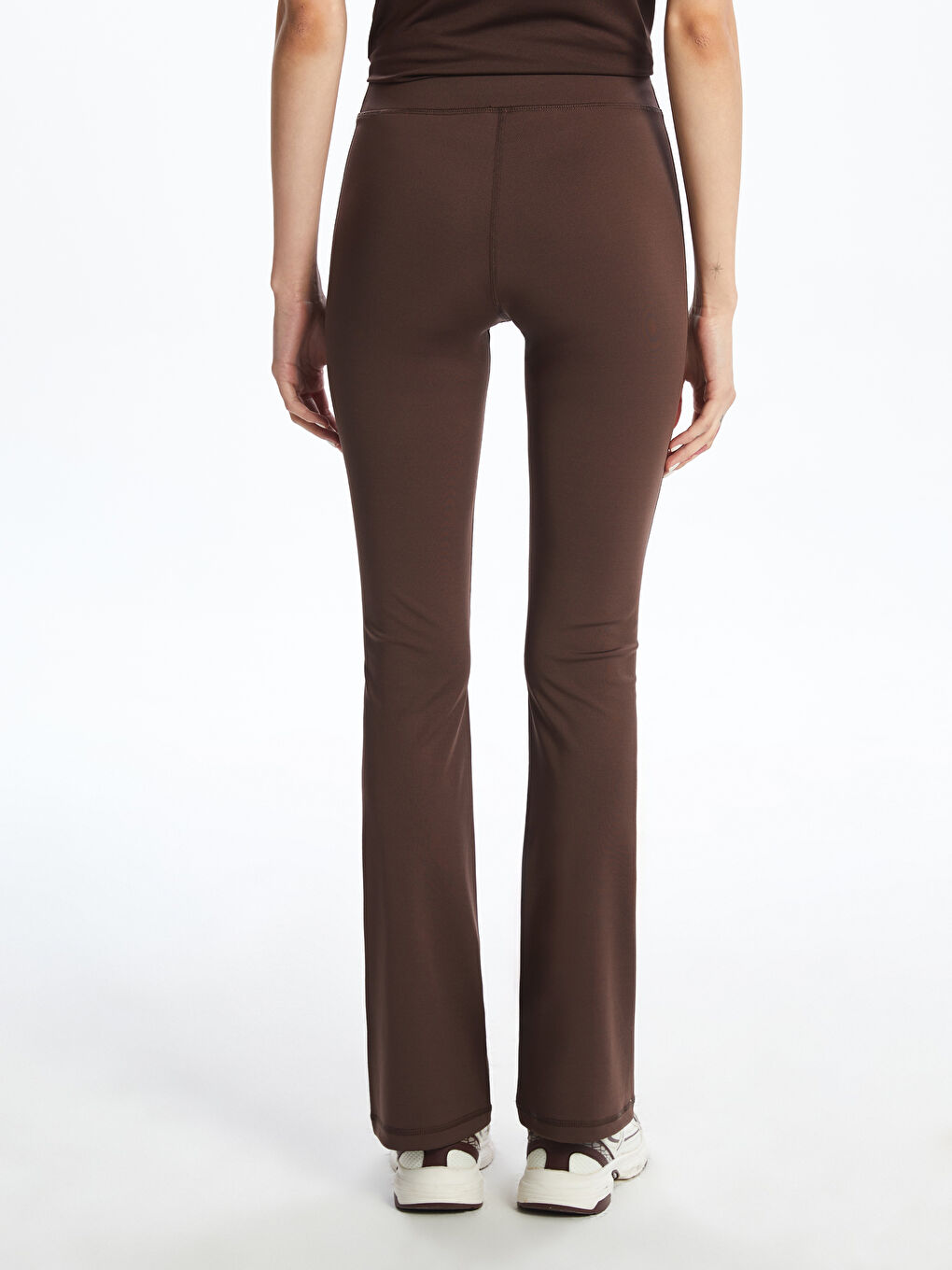 Kahverengi Beli Lastikli İspanyol Paça Kadın Spor Tayt-3