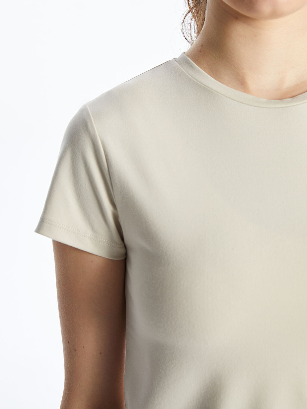 Gri Bisiklet Yaka Kadın Spor Tişört-2