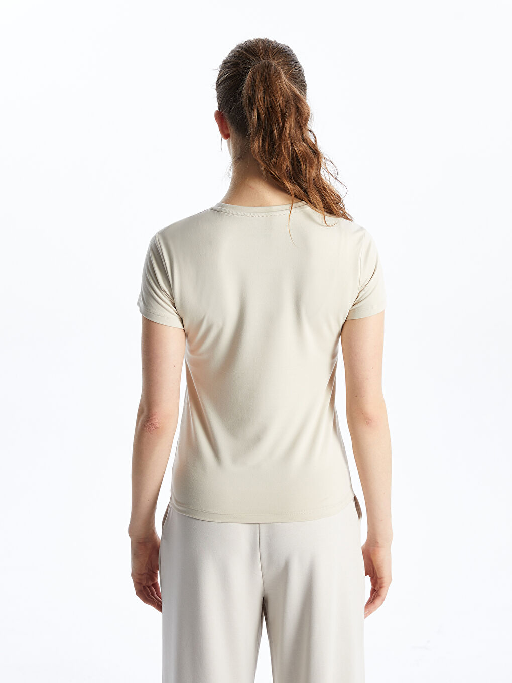 Gri Bisiklet Yaka Kadın Spor Tişört-3