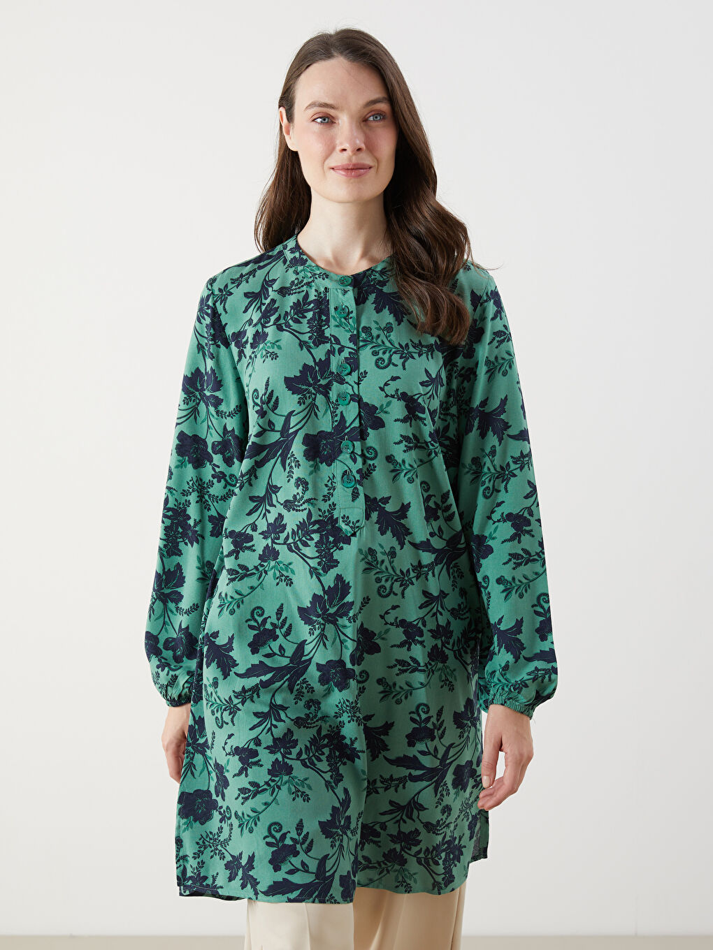 Grandad Collar Floral Women's Tunic -S5MB32Z8-LRR
