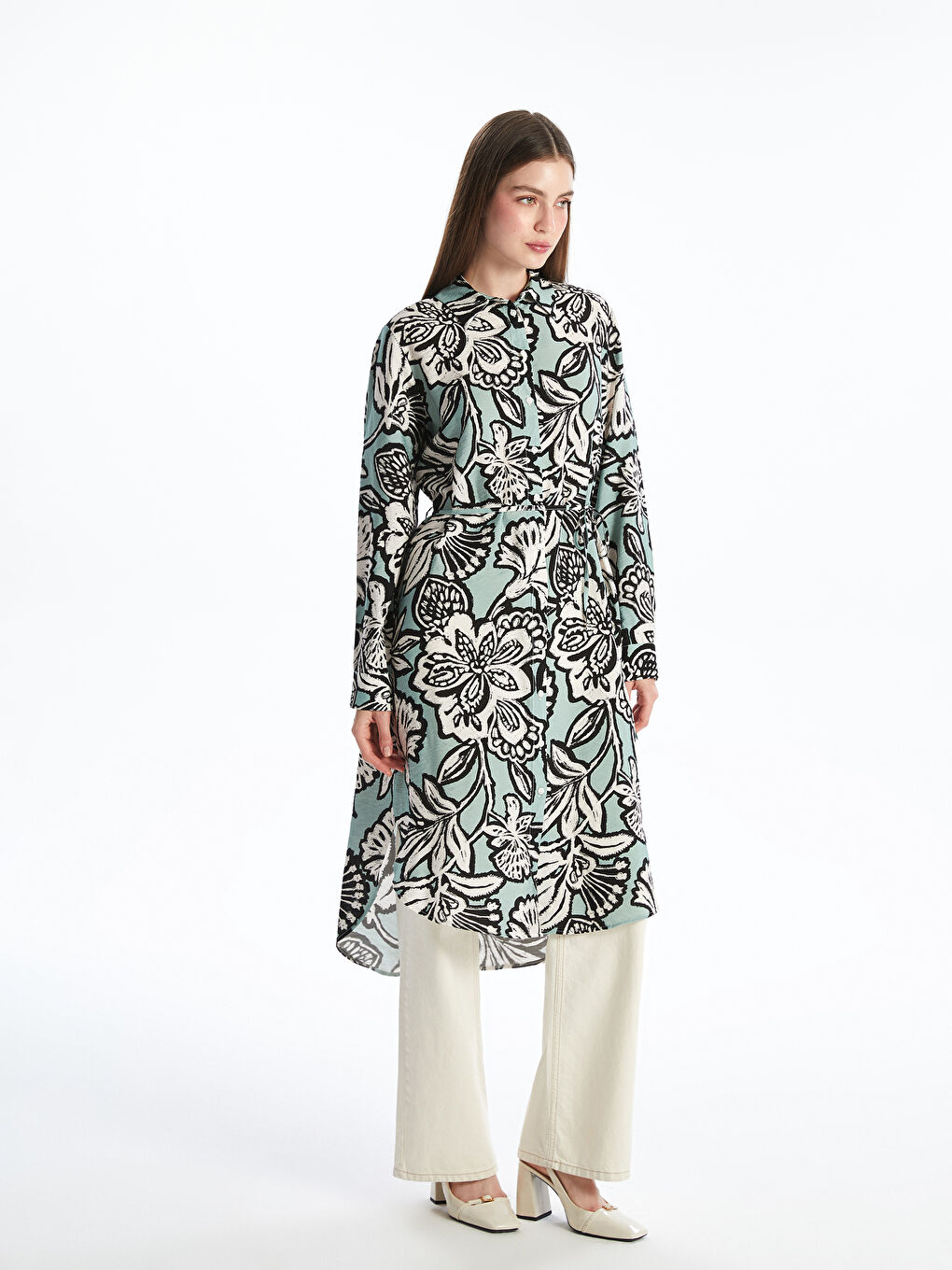 LCWAIKIKI Classic Patterned Oversize Women's Shirt Tunic -S5MB75Z8-F9C