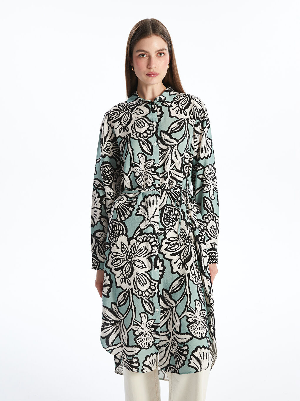LCWAIKIKI Classic Patterned Oversize Women's Shirt Tunic -S5MB75Z8-F9C
