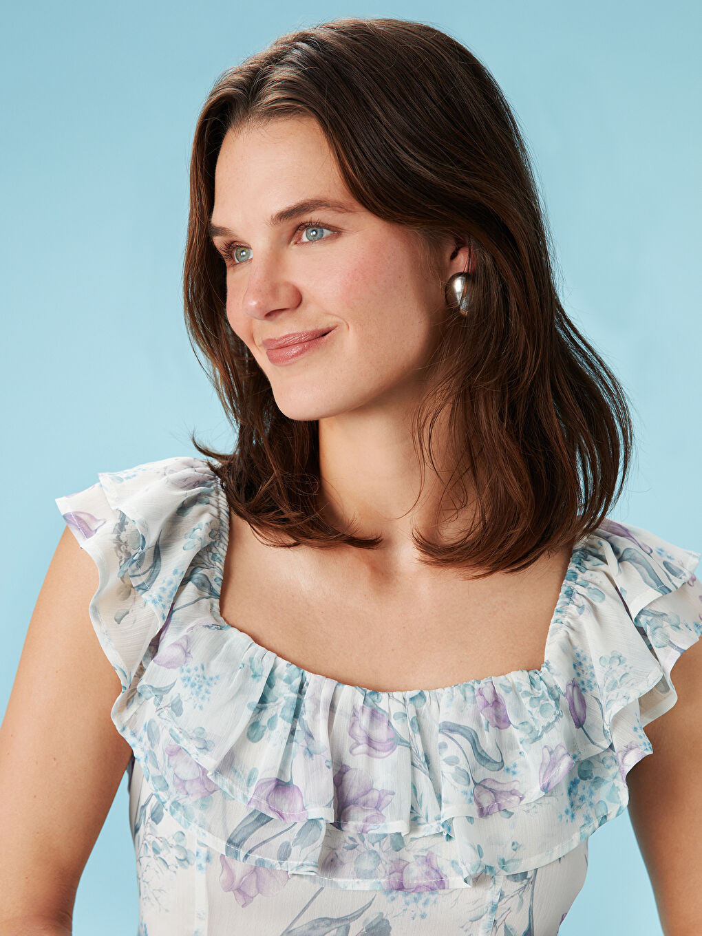 U Neck Floral Chiffon Dress -S5MB98Z8-LRA