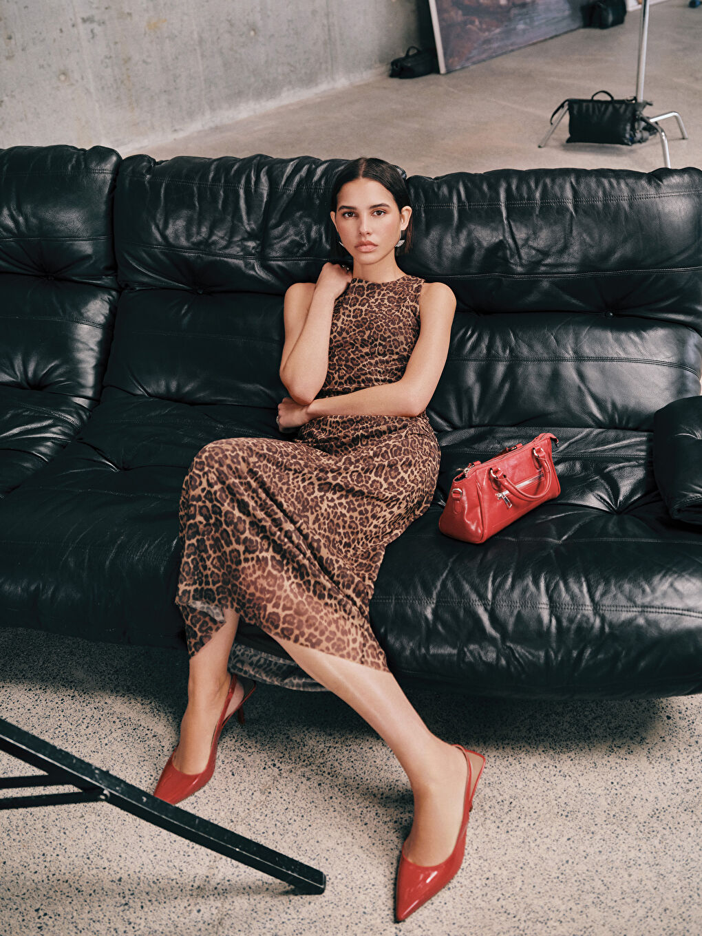 Crew Neck Leopard Patterned Women's Dress -S5MB99Z8-LQY