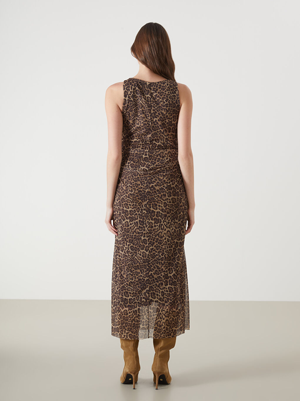Crew Neck Leopard Patterned Women's Dress -S5MB99Z8-LQY
