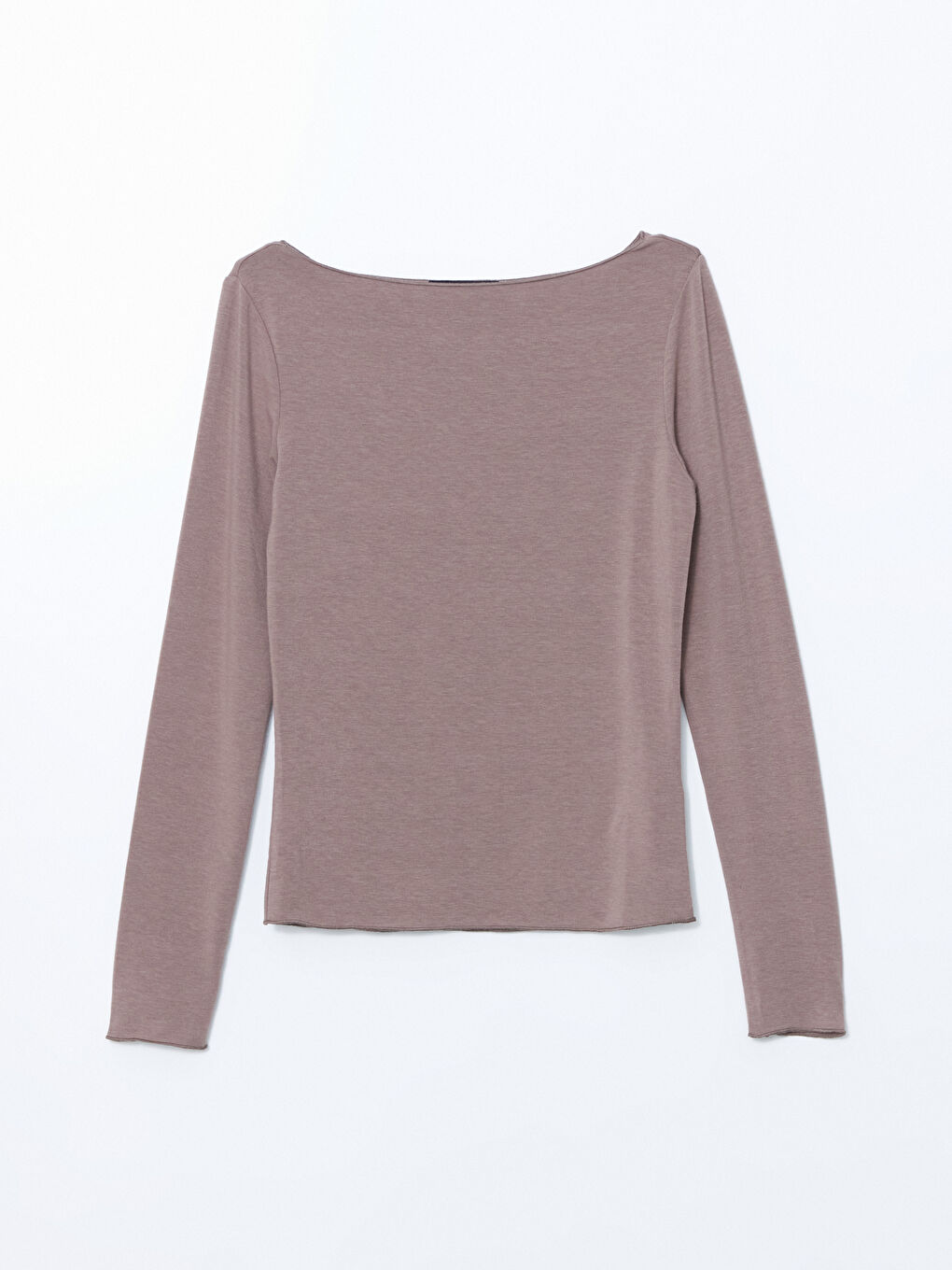 Kahverengi Kayık Yaka Kadın Tişört-4