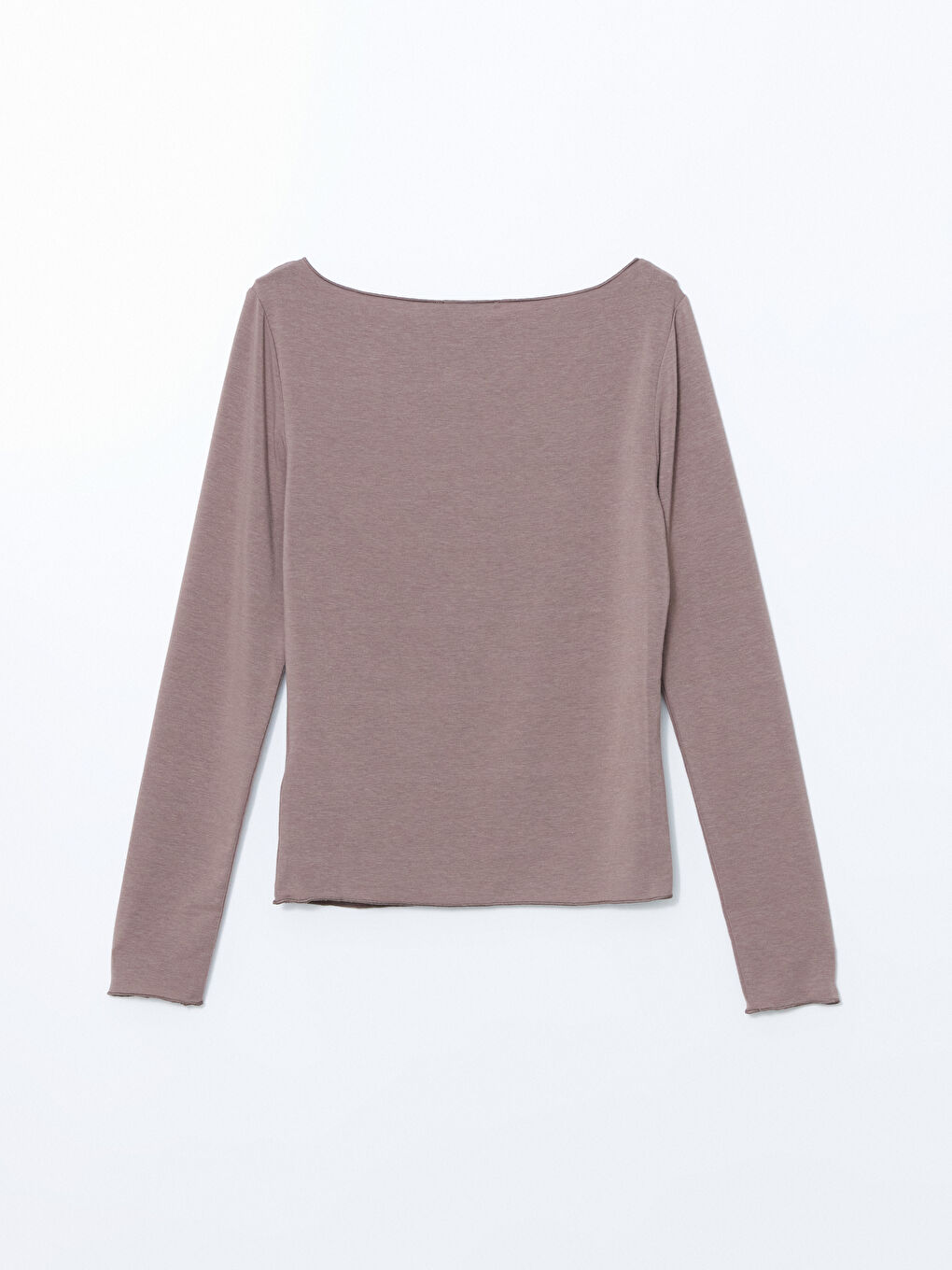 Kahverengi Kayık Yaka Kadın Tişört-5