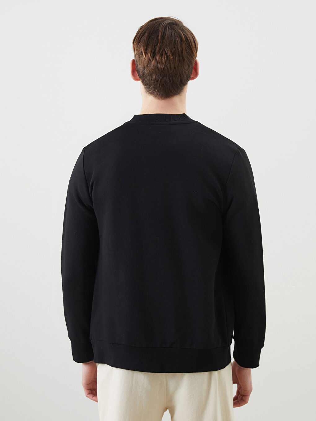 Siyah Kolej Yaka Uzun Kollu Erkek Fermuarlı Sweatshirt-3