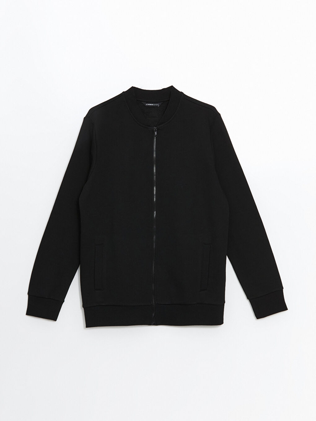 Siyah Kolej Yaka Uzun Kollu Erkek Fermuarlı Sweatshirt-4