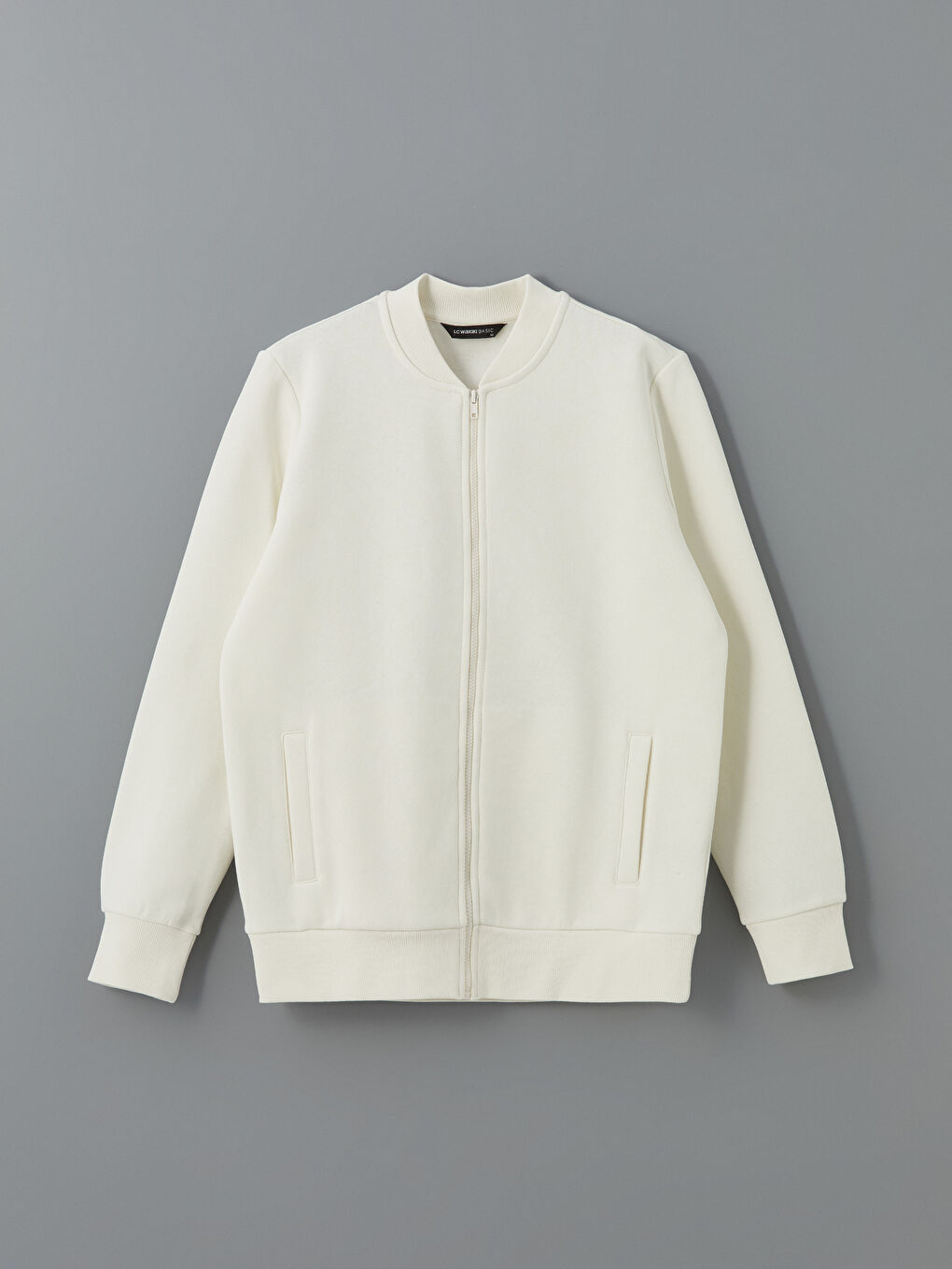 LCWAIKIKI Basic Ekru Kolej Yaka Uzun Kollu Erkek Fermuarlı Sweatshirt - 4