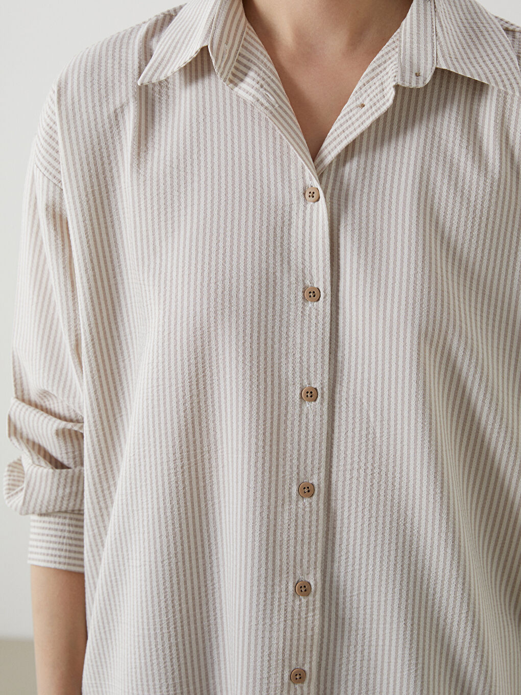 Bej Çizgili Kadın Gömlek Tunik-2