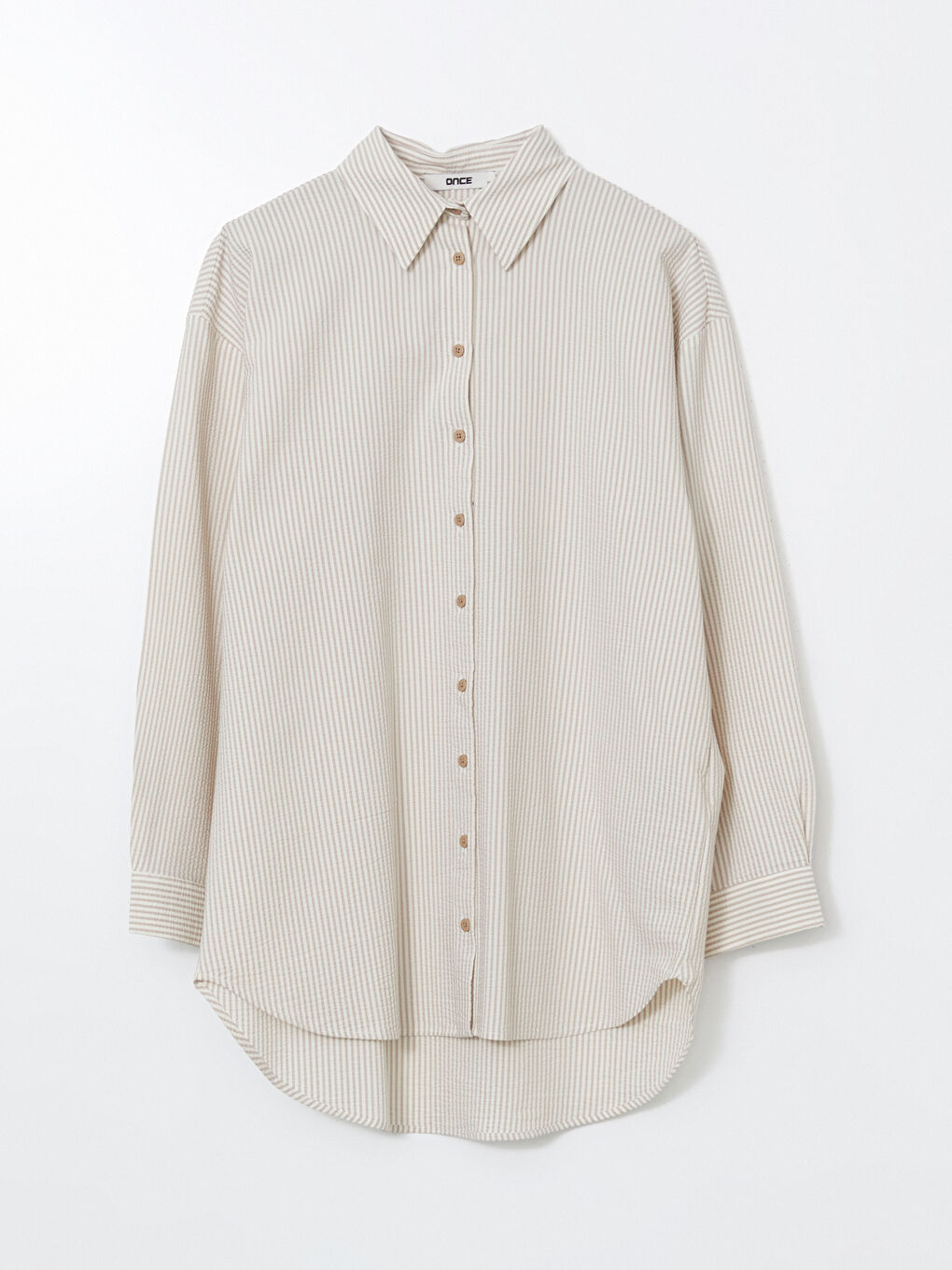 Bej Çizgili Kadın Gömlek Tunik-4