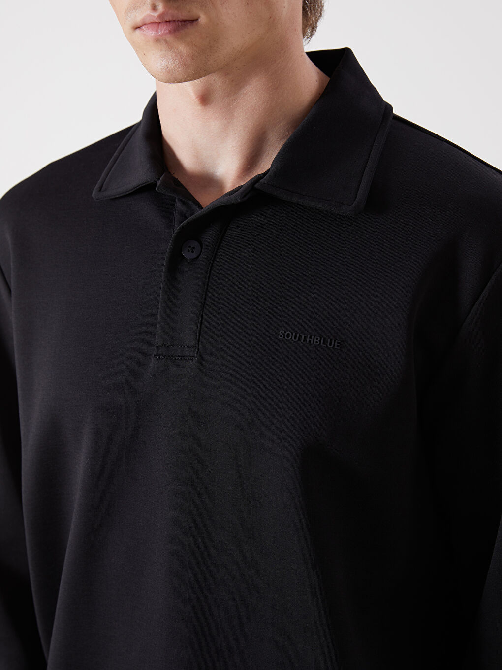 Siyah Polo Yaka Erkek Sweatshirt-2