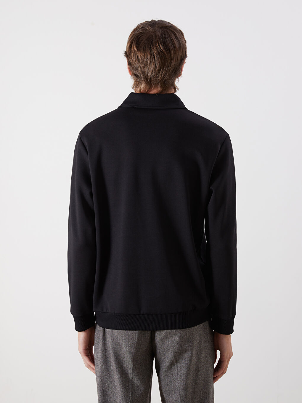 Siyah Polo Yaka Erkek Sweatshirt-3